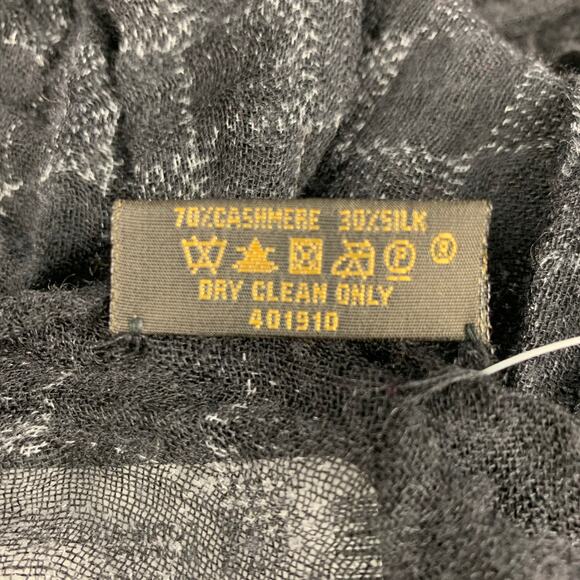LOUIS VUITTON Black Grey Checkered Cashmere Silk Scarves - Picture 5 of 6